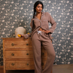 Ženska pidžama Taupe Long Bambula